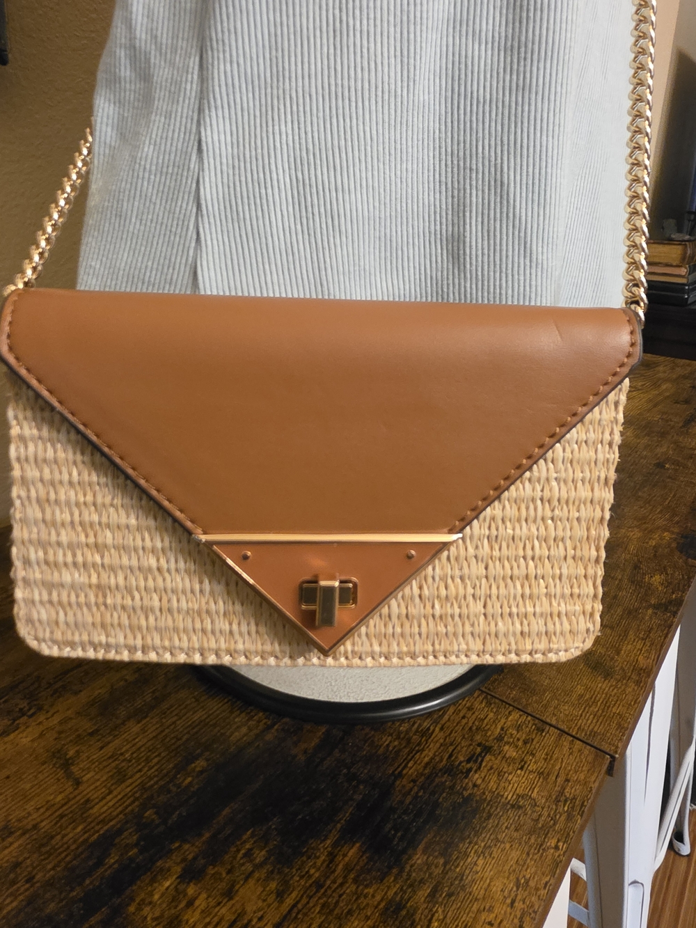 The ALDO Tan/Brown Woven Envelope Crossbody Bag Can Be Used As A Clutch